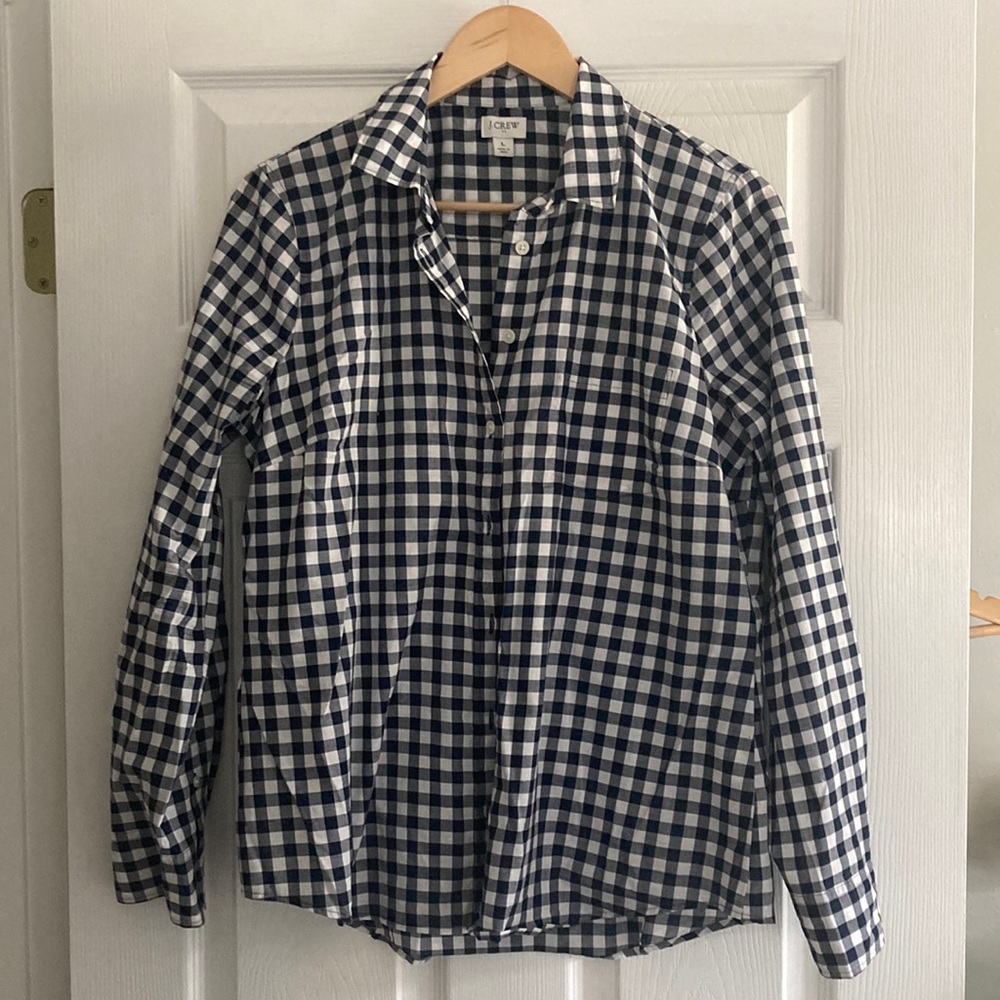 J. Crew light weight gingham blue & white shirt size L